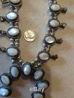 Vintage STERLING Mother of Pearl Squash Blossom Necklace 160 grams EARRINGS 13g