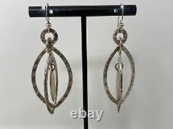 Vintage Sculptural MCM Modernist Sterling Silver Long Dangle Pierced Earrings