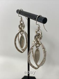 Vintage Sculptural MCM Modernist Sterling Silver Long Dangle Pierced Earrings