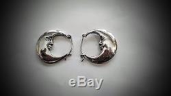 Vintage Sergio Bustamante Sterling Silver Crescent Moon Earrings Rare, Bold