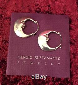 Vintage Sergio Bustamante Sterling Silver Crescent Moon Earrings Rare! COA