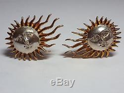 Vintage Sergio Bustamante Sterling Silver Fiery Sun Earrings