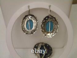Vintage Set Earrings Ring Sterling Silver 925 Women Turquoise Jewelry Ukraine
