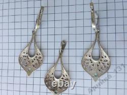 Vintage Set Sterling Silver 875 Earrings Pendent Soviet USSR Women Jewelry Rare