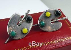 Vintage Signed F TORRES Taxco Mexico Sterling Silver Screw Back Pallet Earrings