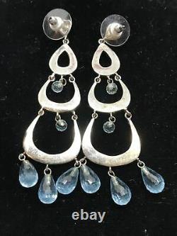 Vintage Signed LGA 925 Sterling Silver Blue Topaz & Diamonique CZ's Earrings