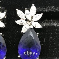 Vintage Signed LL 925 Sterling Silver Amethyst & Clear Cubic Zirconia Earrings