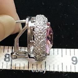 Vintage Signed LL 925 Sterling Silver Pink Topaz Cubic Zirconia Earrings