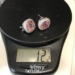 Vintage Signed LL 925 Sterling Silver Pink Topaz Cubic Zirconia Earrings
