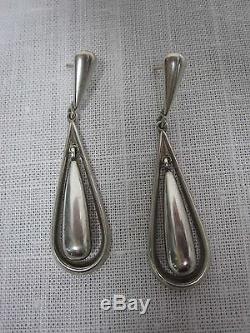 Vintage Signed N. E. From Denmark Sterling Silver Teardrop Dangle Earrings