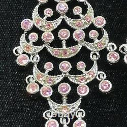 Vintage Signed Rhoduim Plated Sterling Silver Pink Cubic Zirconia Earrings