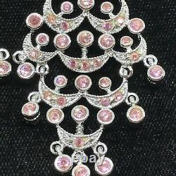 Vintage Signed Rhoduim Plated Sterling Silver Pink Cubic Zirconia Earrings
