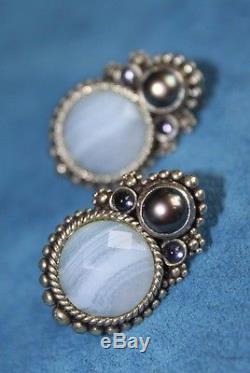 Vintage Signed STEPHEN DWECK Black Grey Tahitian Pearl Sterling Silver Earrings