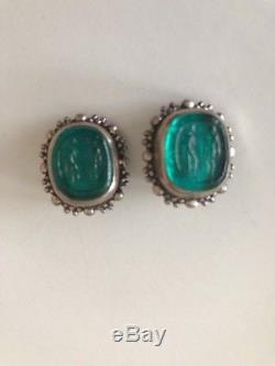 Vintage Signed Stephen Dweck Sterling Silver Earrings Clip On Figural Inserts