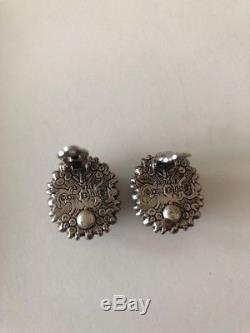 Vintage Signed Stephen Dweck Sterling Silver Earrings Clip On Figural Inserts
