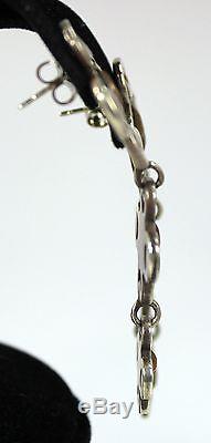 Vintage Signed Sterling Silver Copper Triple Cross Dangling Earrings 2.25h
