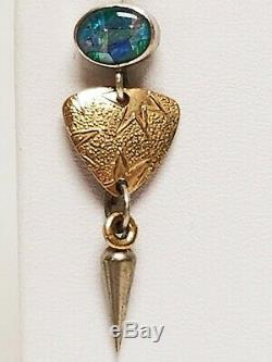 Vintage Signed TABRA Sterling Silver Opal Mosaic Dangle Earrings 14K Gold Posts