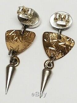 Vintage Signed TABRA Sterling Silver Opal Mosaic Dangle Earrings 14K Gold Posts