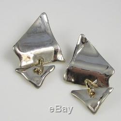 Vintage Signed TOVE NORLANDER Sterling Silver 14k Yellow Gold Pierced Earrings
