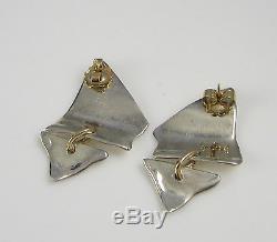 Vintage Signed TOVE NORLANDER Sterling Silver 14k Yellow Gold Pierced Earrings
