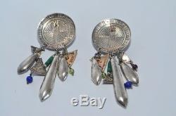 Vintage Signed Tabra Sterling Silver 14K Gold Filled Gemstones Beads Earrings