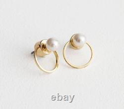 Vintage Simulated Pearl Round Stud Earring 14k Yellow Gold Over Silver925