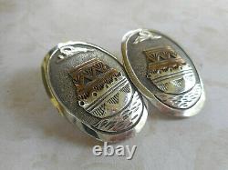 Vintage Southwest Sterling Silver & Brass Accents Large Oval Earrings 25-F73