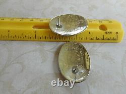 Vintage Southwest Sterling Silver & Brass Accents Large Oval Earrings 25-F73