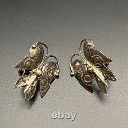 Vintage Southwestern Butterfly Stamped Sterling Silver Screw Back Earring