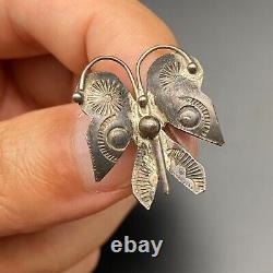 Vintage Southwestern Butterfly Stamped Sterling Silver Screw Back Earring