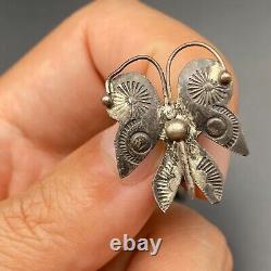 Vintage Southwestern Butterfly Stamped Sterling Silver Screw Back Earring