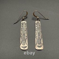 Vintage Southwestern Hand Stamped Sterling Silver Dangle Earrings