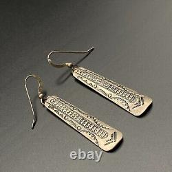 Vintage Southwestern Hand Stamped Sterling Silver Dangle Earrings