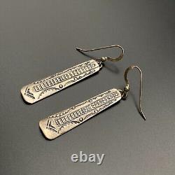 Vintage Southwestern Hand Stamped Sterling Silver Dangle Earrings