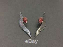 Vintage Southwestern Sterling Silver Carnelian Feather Wing Earrings