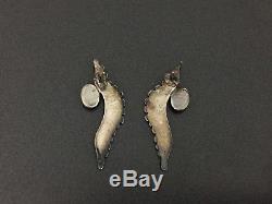 Vintage Southwestern Sterling Silver Carnelian Feather Wing Earrings