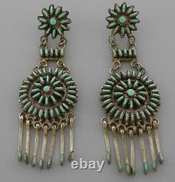 Vintage Southwestern Sterling Silver Petit Point Dangle Turquoise Earrings