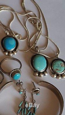 Vintage Southwestern sterling silver Turquoise coral Mop onyx jewelry lot