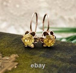 Vintage Soviet Earrings Gilt Sterling Silver 875 Stud Ear Womens Jewelry 2 gr