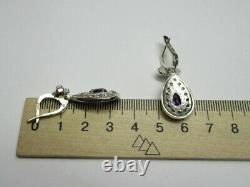 Vintage Soviet Earrings Sterling Silver 925 Cubic Zirconia, Women's Jewelry
