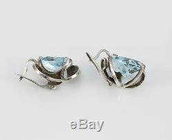 Vintage Soviet Era Russian Modernist Aquamarine Earrings Sterling Silver LQ15-F