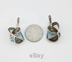 Vintage Soviet Era Russian Modernist Aquamarine Earrings Sterling Silver LQ15-F