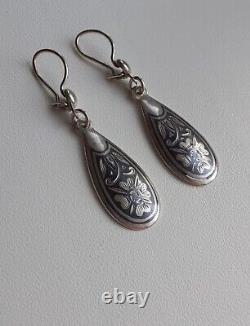 Vintage Soviet North Niello Sterling Silver 925 Women's Jewelry Earrings 6 gr