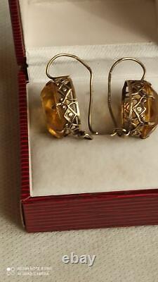 Vintage Soviet Sterling Silver 875 Earring USSR Stone Stamp Woman Jewelry