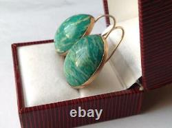 Vintage Soviet Sterling Silver 875 Earrings Gilt Amazonite USSR Woman Jewelry
