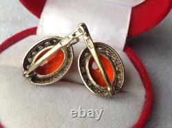 Vintage Soviet Sterling Silver 875 Earrings Stone USSR Women Jewelry Rare 6.2 gr
