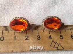 Vintage Soviet Sterling Silver 875 Earrings Stone USSR Women Jewelry Rare 6.2 gr