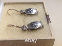 Vintage Soviet Sterling Silver 925 Earring USSR Stamp Woman Jewelry Niello 4.93g