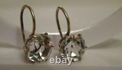 Vintage Soviet USSR Earrings Stud Gilding Sterling Silver 875 Rhinestone Jewelry
