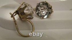 Vintage Soviet USSR Earrings Stud Gilding Sterling Silver 875 Rhinestone Jewelry